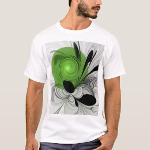 Abstrakt Schwarz und Weiß mit einem grünen Fraktal T-Shirt