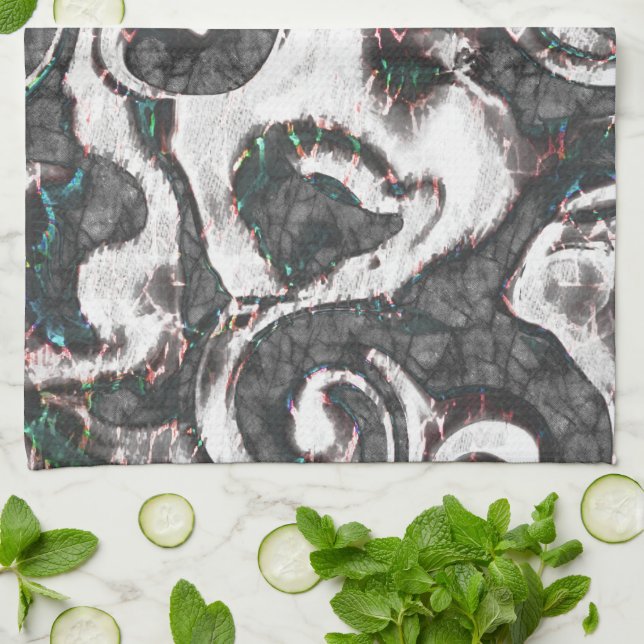 Abstrakt Schwarz/Weiß mit farbigen Details oder ve Geschirrtuch (Gefaltet)