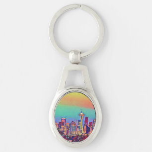 Abstrakt Seattle Skyline Schlüsselanhänger