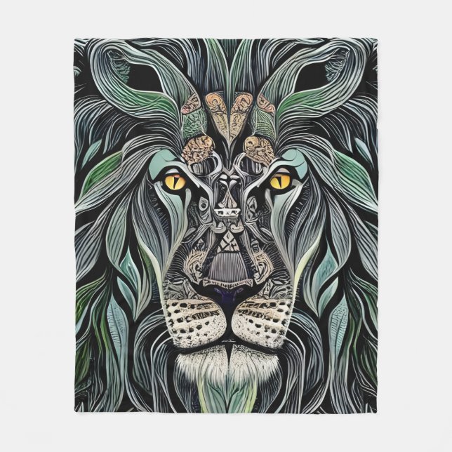 Abstrakt Shabby Chic King Lion Fleecedecke (Vorderseite)