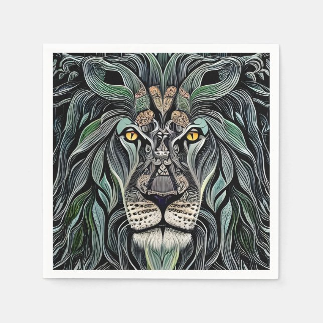 Abstrakt Shabby Chic King Lion Serviette (Vorderseite)