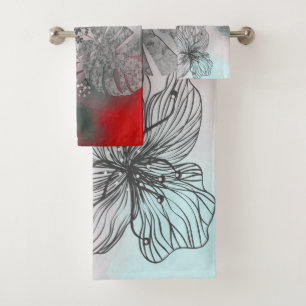Abstrakt skizzierte Blume Blätter Blumengefälle p Badhandtuch Set