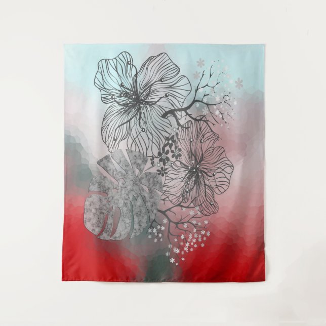 Abstrakt skizzierte Blume Blätter Blumengefälle p Wandteppich (Vorderseite)