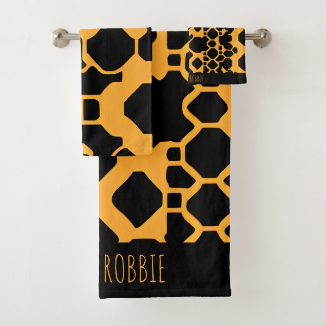 Abstrakt Soccer Halftone Schwarz Gelbes Muster Badhandtuch Set (Insitu)
