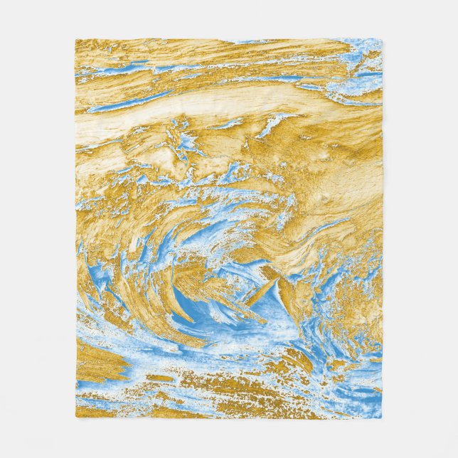 Abstrakt Soft Blue: Goldene Touchs. Fleecedecke (Vorderseite)