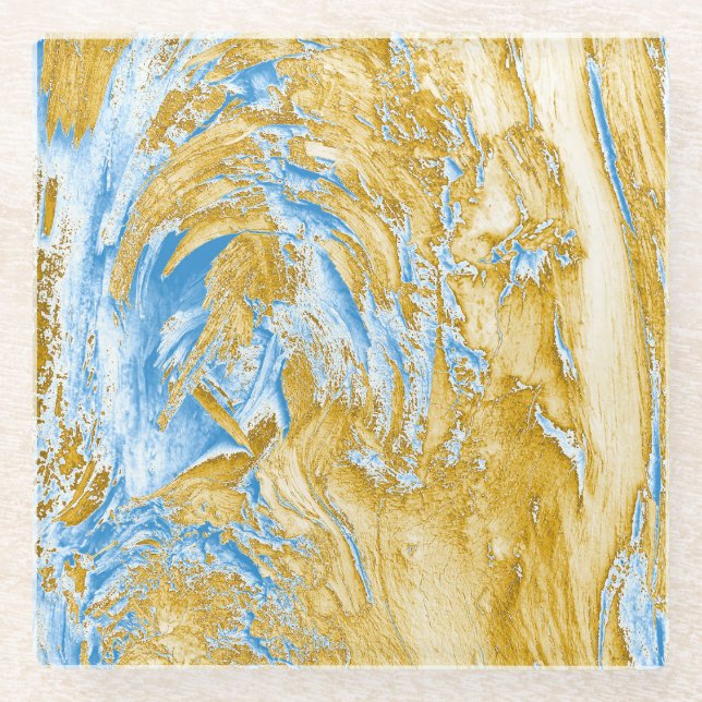Abstrakt Soft Blue: Goldene Touchs. Glasuntersetzer (Vorderseite)