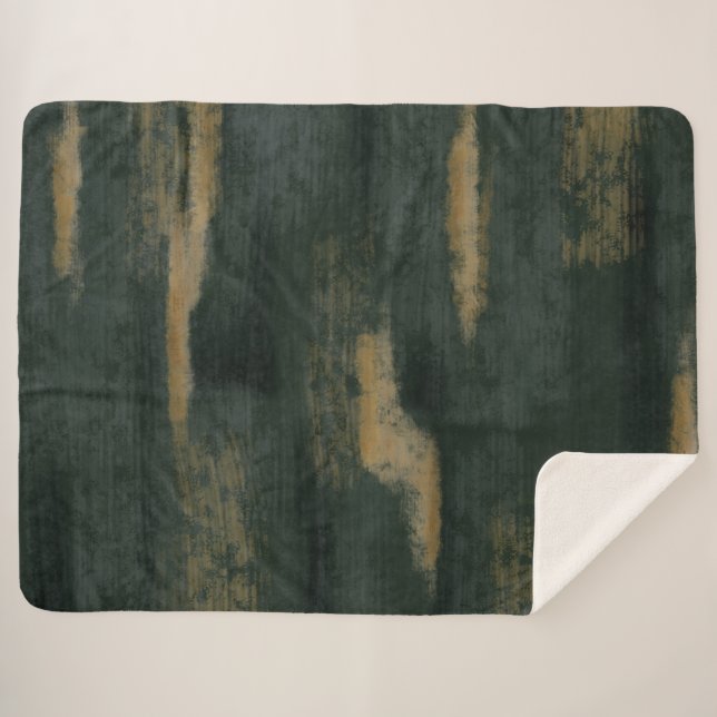 Abstrakt Soft Hues Deep Green & Gold Sherpa Blanke Sherpadecke (Vorderseite (Horizontal))