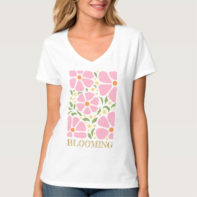 Abstrakt spielend rosa Blume T-Shirt (Vorderseite)