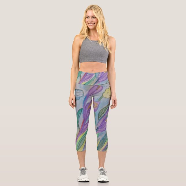 Abstrakt Spring Crocus Capri Leggings (Vorderseite)