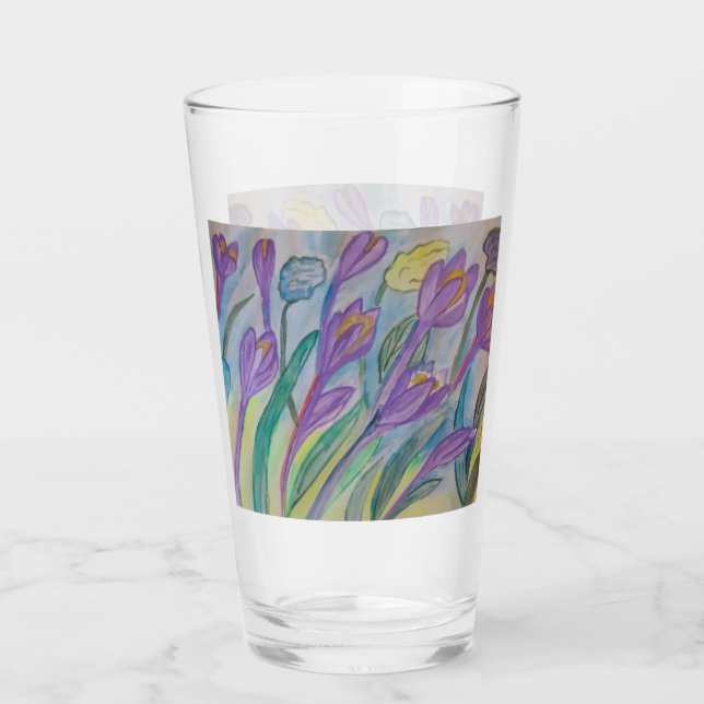Abstrakt Spring Crocus Glass Tumbler (Vorderseite)
