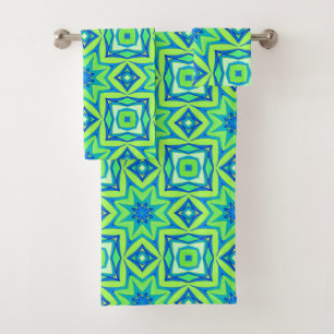 Abstrakt Star Geometric - Linse grün und blau Badhandtuch Set