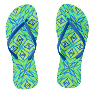 Abstrakt Star Geometric - Linse grün und blau Flip Flops