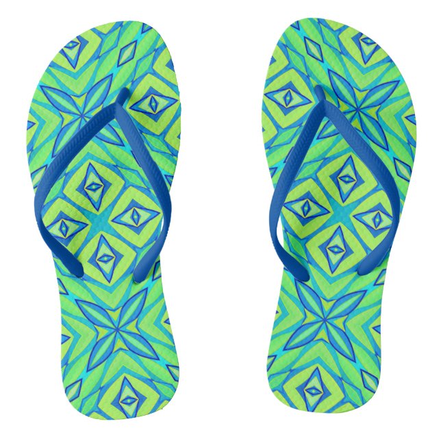 Abstrakt Star Geometric - Linse grün und blau Flip Flops (Fußbett)