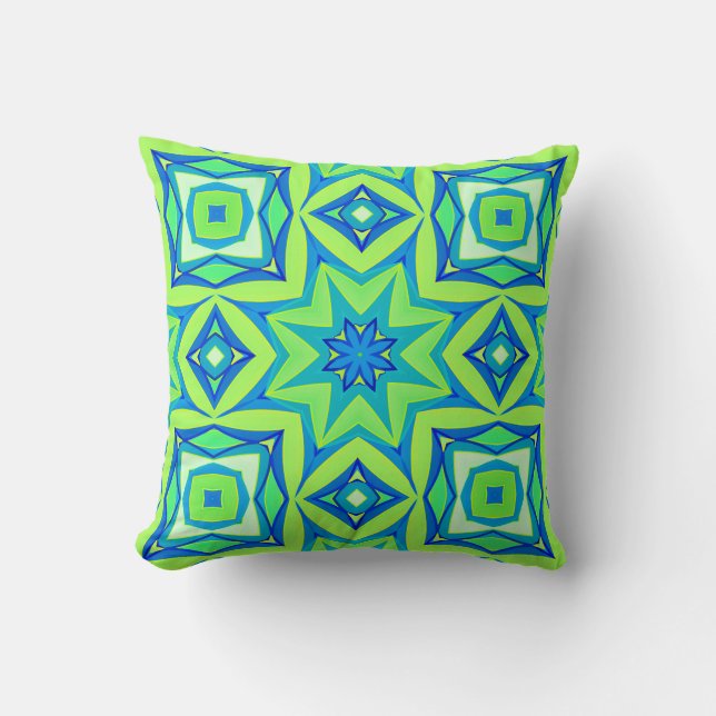 Abstrakt Star Geometric - Linse grün und blau Kissen (Vorderseite)