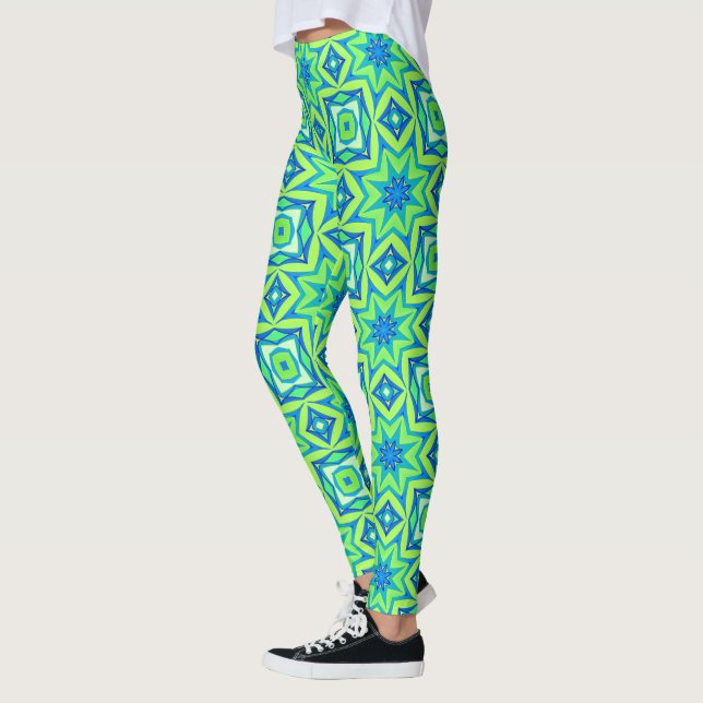 Abstrakt Star Geometric - Linse grün und blau Leggings (Links)