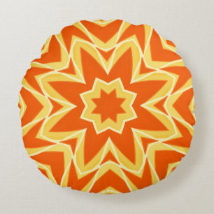 Abstrakt Star Geometric - Orange und Gold Rundes Kissen