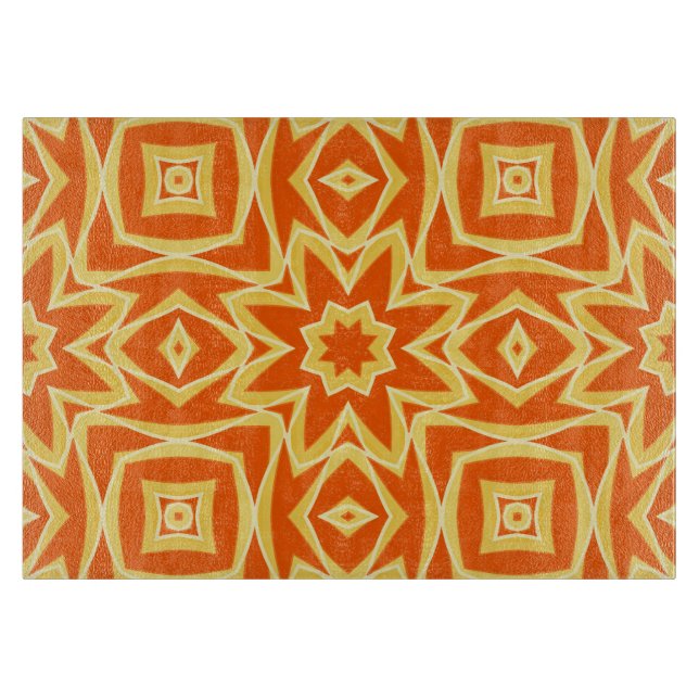 Abstrakt-Star Geometric Orange und Gold Schneidebrett (Vorderseite)