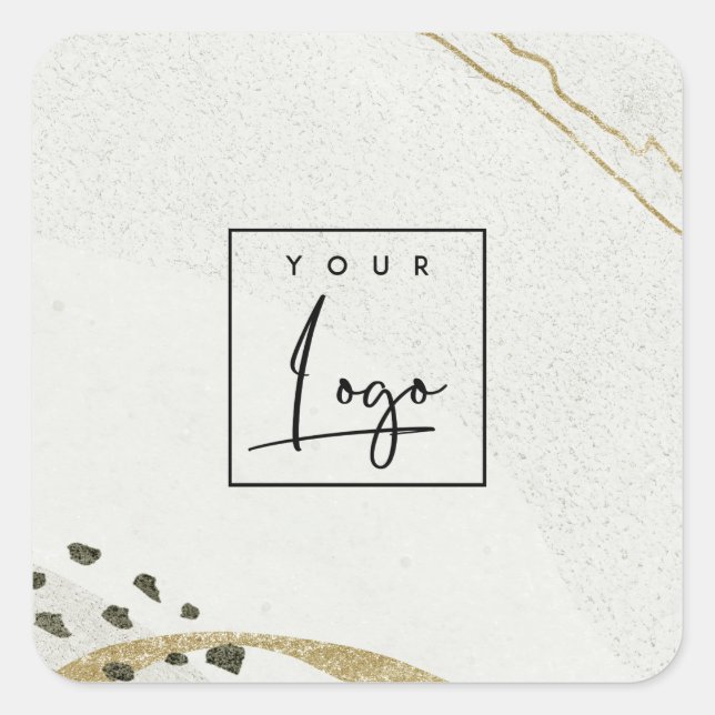 Abstrakt Stone Gray Ivory Gold Wasserfarbige Logos Quadratischer Aufkleber (Vorderseite)