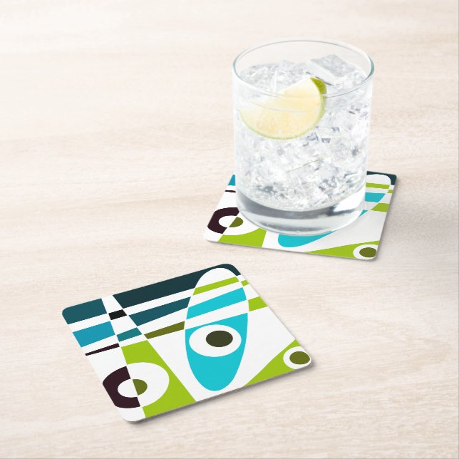 Abstrakt Surfing Olive Blue Aquamariner Planer Rechteckiger Pappuntersetzer (Vor Ort)