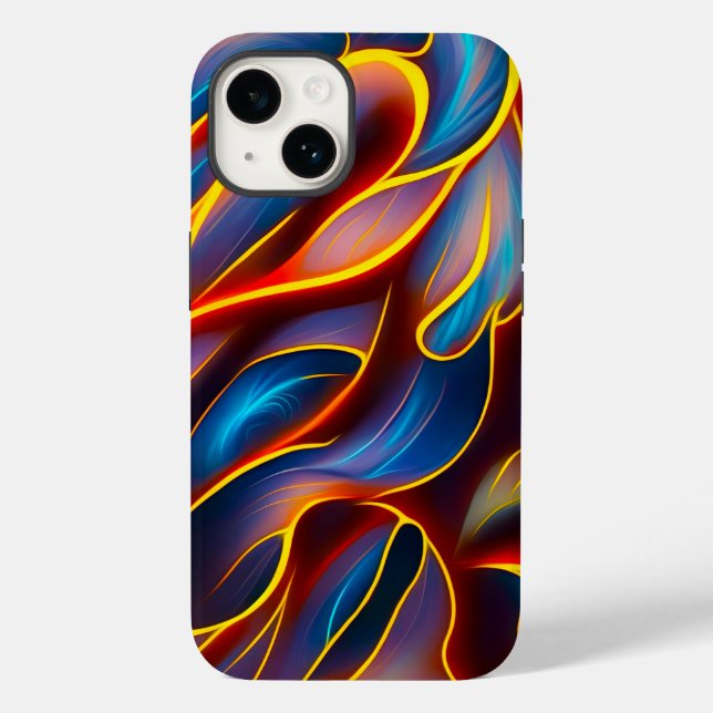 Abstrakt Swirl Blue Red Flames Case-Mate iPhone 14 Hülle (Rückseite)