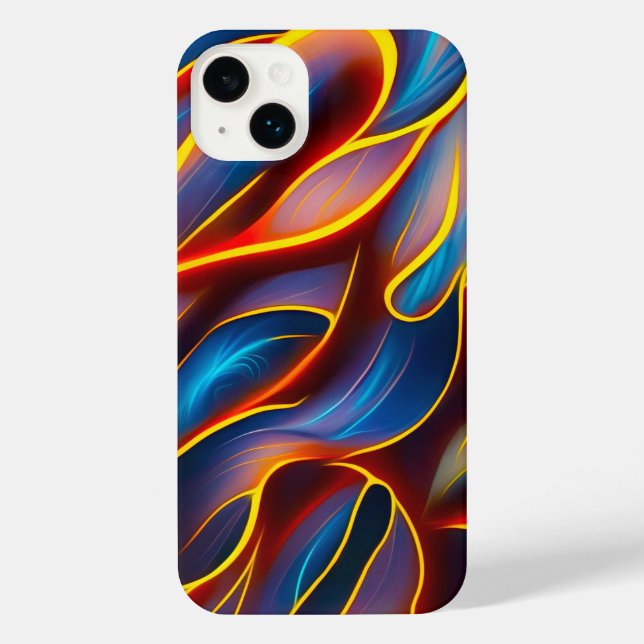 Abstrakt Swirl Blue Red Flames iPhone 14 Plus Hülle (Rückseite)