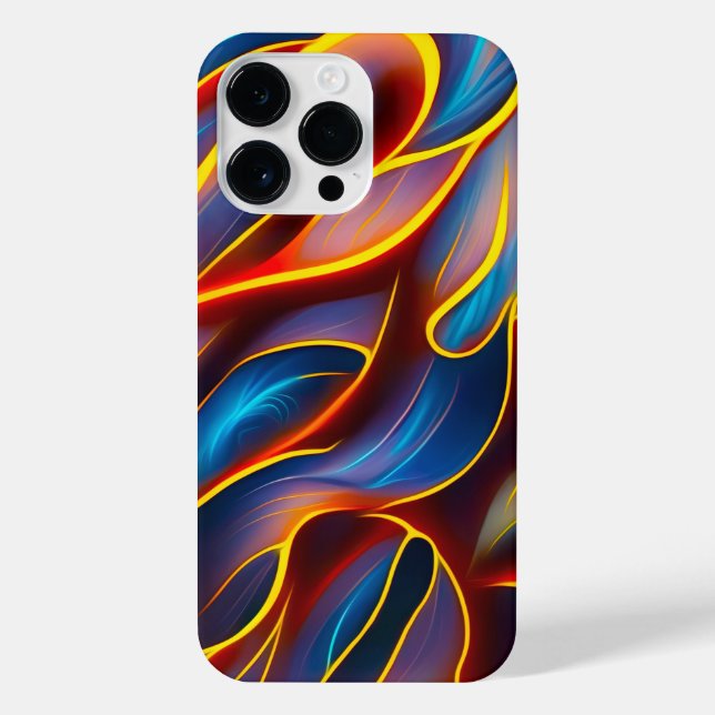 Abstrakt Swirl Blue Red Flames iPhone 14 Pro Max Hülle (Rückseite)