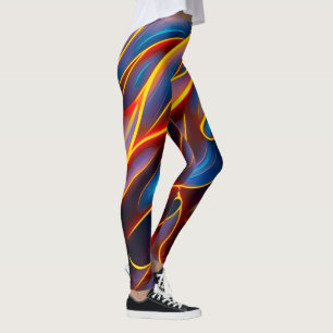 Abstrakt Swirl Blue Red Flames Leggings