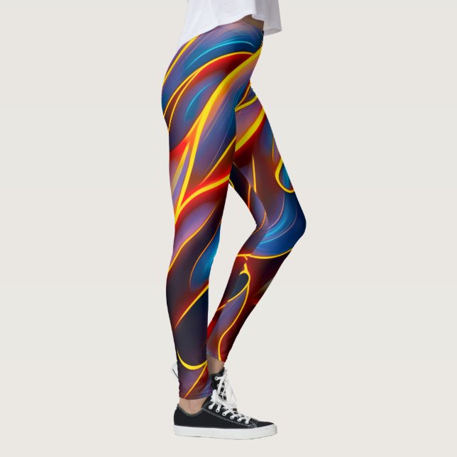 Abstrakt Swirl Blue Red Flames Leggings (Rechts)