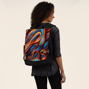 Abstrakt Swirl Blue Red Flames Rucksack