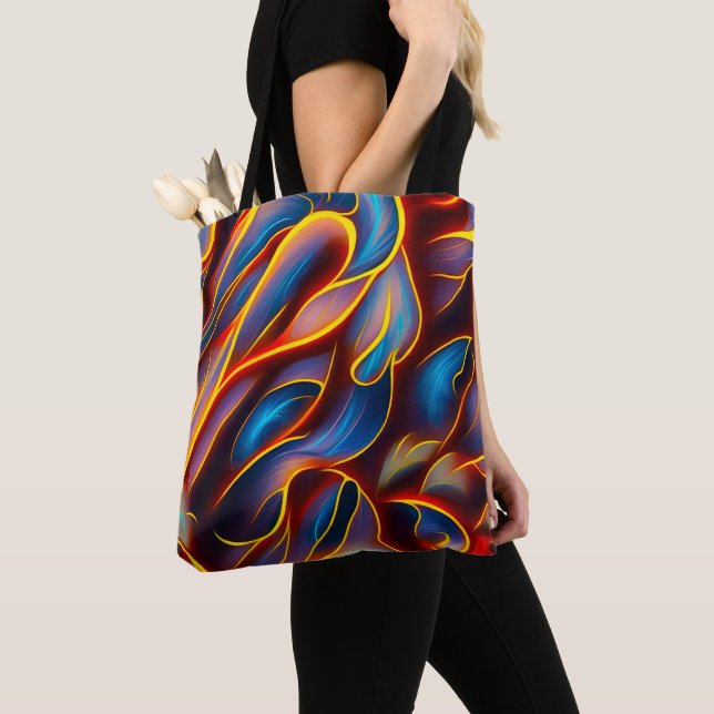 Abstrakt Swirl Blue Red Flames Tasche (Von Nahem)
