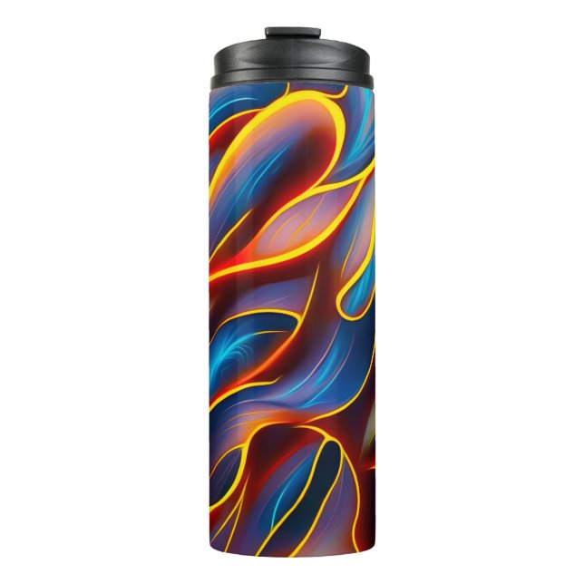 Abstrakt Swirl Blue Red Flames Thermosbecher (Vorderseite)