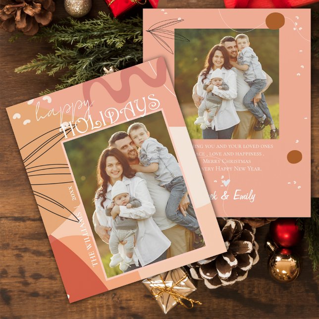 Abstrakt Terracotta Design Foto Happy Holidays (Abstract Terracotta Design Photo Happy Holidays Card)