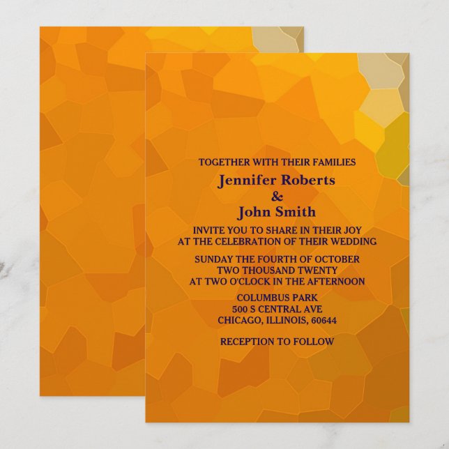 Abstrakt Terrocotta Orange Yellow Moderne Hochzeit Einladung (Vorne/Hinten)