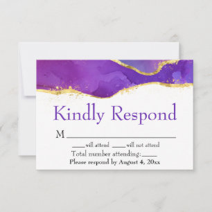 Abstrakt Tinte Fuchsia Pink Lila Gold RSVP Karte