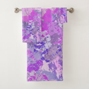 Abstrakt Trendy Camouflage Rosa Lila Blau Badhandtuch Set