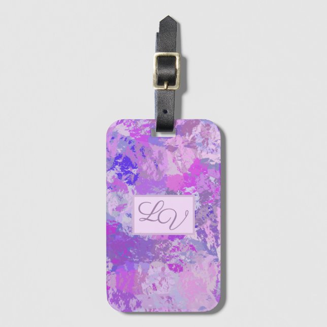 Abstrakt Trendy Camouflage Rosa Lila Blau Gepäckanhänger (Vorderseite Vertikal)