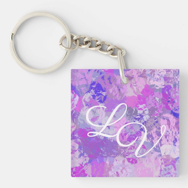Abstrakt Trendy Camouflage Rosa Lila Blau Schlüsselanhänger (Vorderseite)