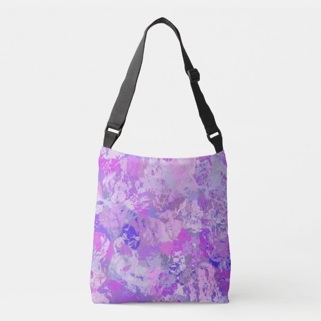 Abstrakt Trendy Camouflage Rosa Lila Blau Tragetaschen Mit Langen Trägern (Vorderseite)