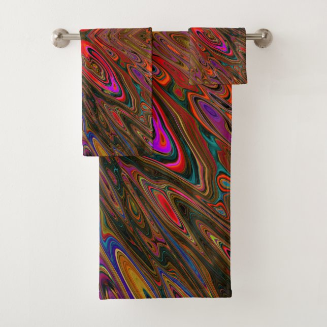 Abstrakt Trippy Orange und Magenta Butterfly Badhandtuch Set (Insitu)