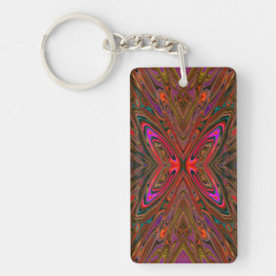Abstrakt Trippy Orange und Magenta Butterfly Schlüsselanhänger