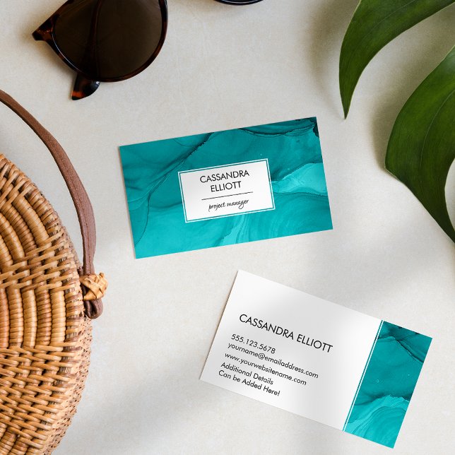 Abstrakt Türkis Einzigartiger Alkohol Tinte Flüssi Visitenkarte (Von Creator hochgeladen)