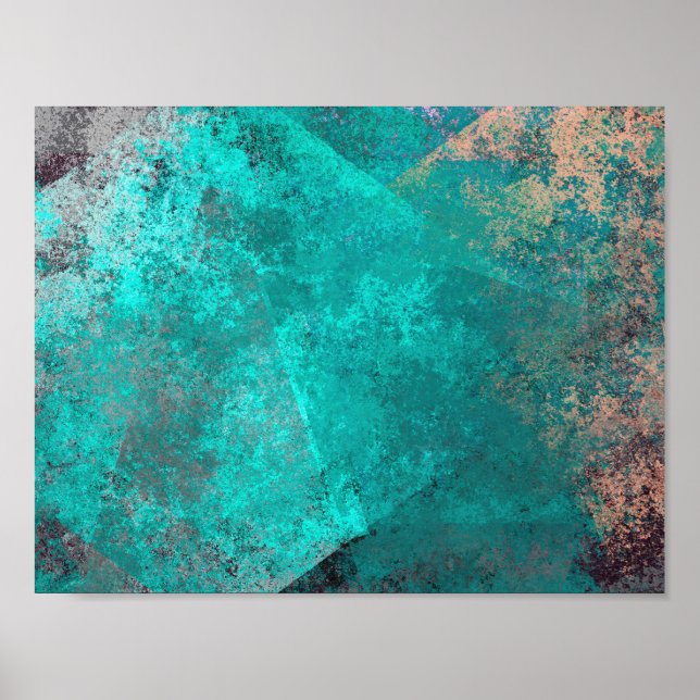 abstrakt türkisfarbener aquamariner Grunge-Hinterg Poster (Vorne)