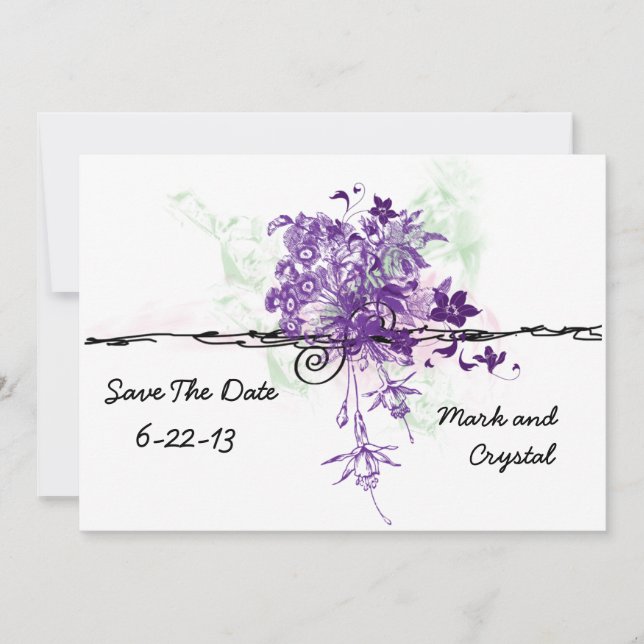 Abstrakt-violette Blumen Bouquet Save the Date (Vorderseite)