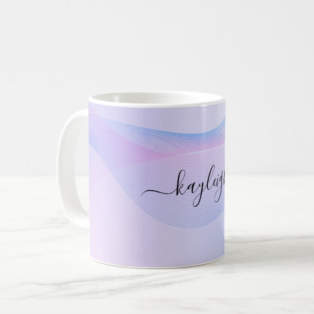 Abstrakt Wavelines Pink Blue Kaffeetasse (Vorderseite Links)
