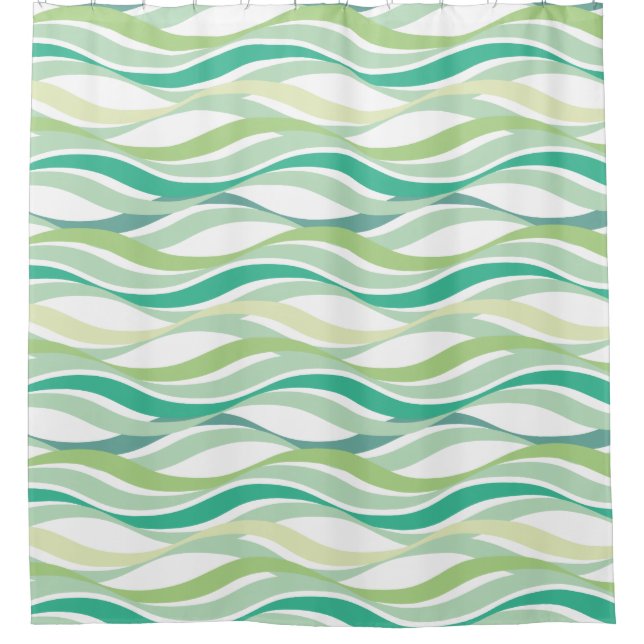 Abstrakt Waves Grünes ADD Hintergrundfarbe Duschvorhang (Vorderseite)