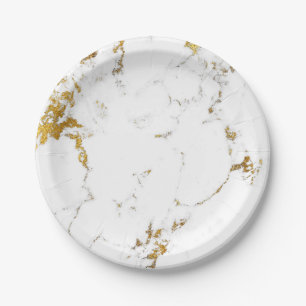 Abstrakt White Gold Carrara Marble Glam Stone Pappteller