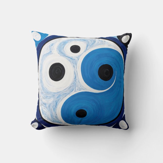 Abstrakt Yin Yang: Modernist Blue & White Kissen (Vorderseite)