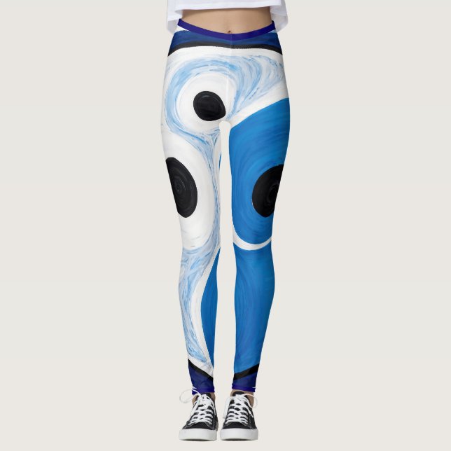 Abstrakt Yin Yang: Modernist Blue & White Leggings (Vorderseite)