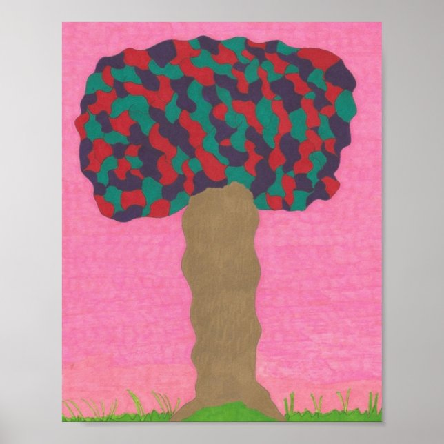 Abstrakt Zeichnend farbiger Baum Poster (Vorne)