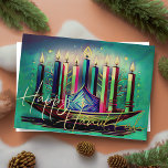 Abstrakt Zeichnend Menorah Happy Hanukkah Blue Folien Feiertagskarte<br><div class="desc">Abstrakt Zeichnend Menorah Happy Hanukkah Blue</div>